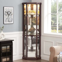 Dark Cherry Corner Lighted Curio Cabinet Display Case - $5,044.31 MXN