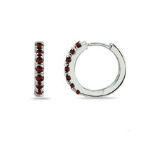1/2CT Simulated Garnet Small Huggie Hoop Earrings 14K White Gold Plated Silver - £66.32 GBP