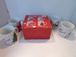 VTG 7 SHIBATA PORCELAIN COFFEE MUGS SEASONS HOLIDAY CANDY CANE POINTSETTA - $7.87