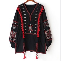 Khale Yose Summer Boho Womens Tops and Blouses Loose Embroidery Blouse Shirt Cot - £99.59 GBP