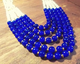 Indian Joharibazar GoldPlated Kundan 5 Layer Mala Haar Rani Blue Jewelry Set - £19.19 GBP