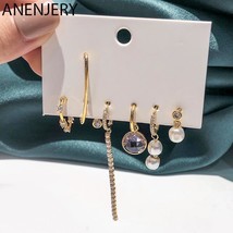 ANENJERY Silver Color 6-piece Earring Set Female Zircon Chain Tassel Crystal  Ho - £15.39 GBP