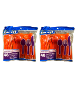 Party Orange Plastic Cutlery Combo (Spoons, Forks, Knives) 48 Piece Set ... - £9.16 GBP