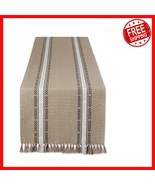 Modern Cotton Table Runner – 14x72&quot; Fringed Stripe for Dining Elegance - $622.39 MXN