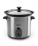 New AROMA 3 Qt SLOW COOKER Stainless Steel &amp; Ceramic Electric Crock Pot ... - £39.56 GBP
