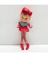 Vintage Christmas Pixie Elf Ornament Felt Plastic Head Stripes Japan Figure - $53.99 CAD