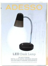 1 Count Intertek Adesso LED Black Finish Adjustable Chrome Gooseneck Desk Lamp - £33.01 GBP