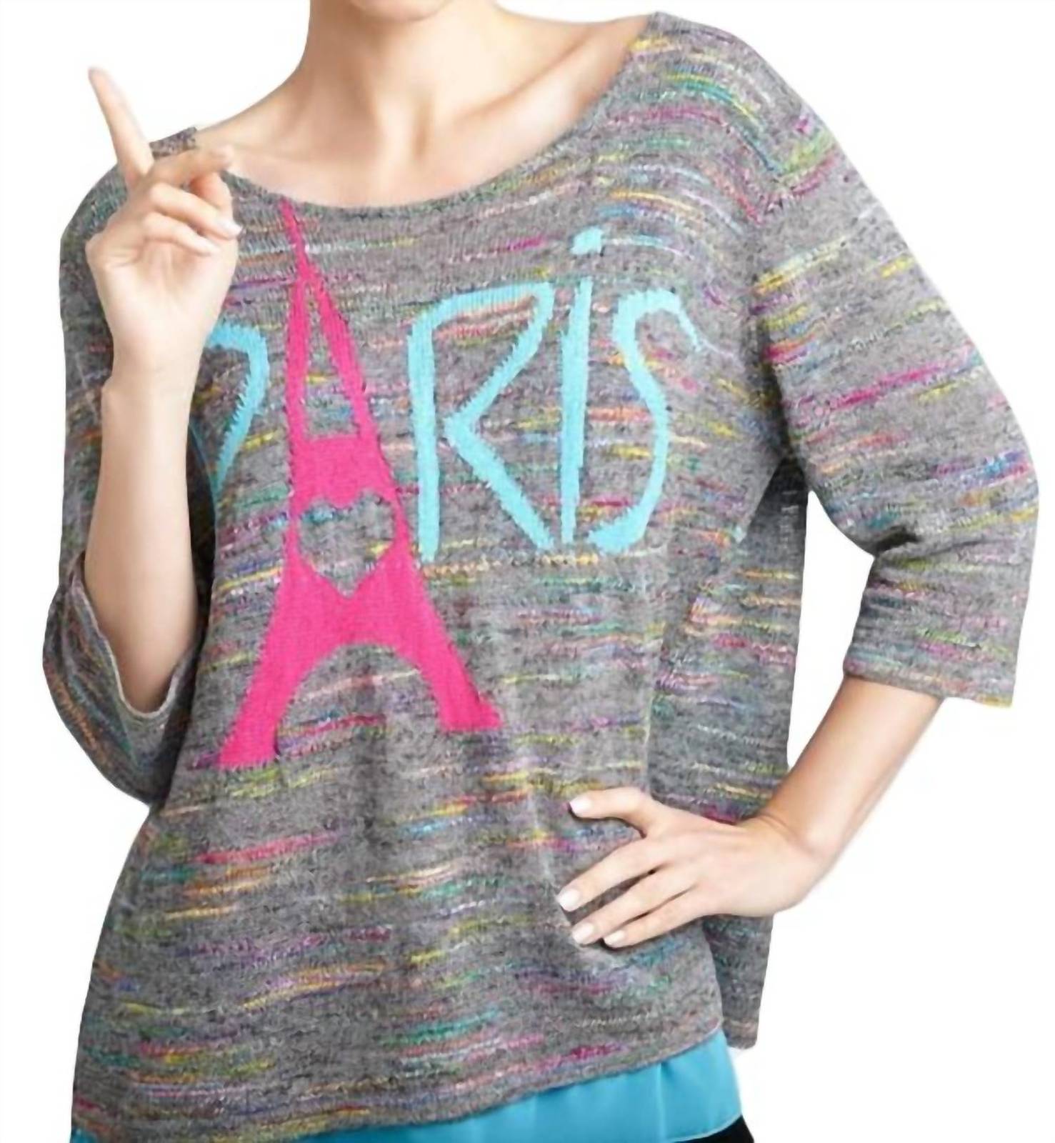 Angel paris melange back button sweater in Gray Multi
