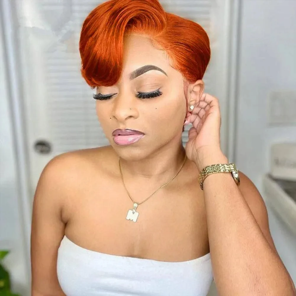 Ginger Pixie Cut Wig Short Bob Wig Highlight Side Part Transparent Lace Wig P - £32.02 GBP+