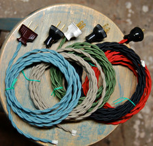 2.4m scribble cloth covered wire &amp; plug, vintage light kit, lamp cord, - £11.92 GBP
