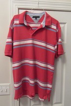Tommy Hilfiger Mens Polo Shirt Red Blue &amp; White Striped EUC Size XXL - $10.99