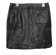 White House Black Market WHBM Coated Denim Mini Skirt Black Lace Trim Si... - $27.00