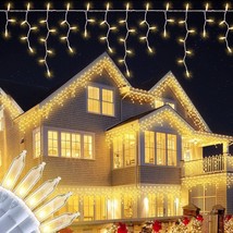 200 Christmas Icicle Lights, Warm White Clear Bulbs with 23FT Long White... - £10.82 GBP