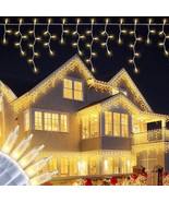 200 Christmas Icicle Lights, Warm White Clear Bulbs with 23FT Long White... - £10.64 GBP