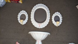 Burwood Hobnail Mirrored Scones Candle Holders Shelf &amp; LG Center Mirror ... - £61.85 GBP