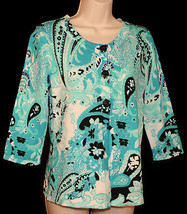 Designers Originals Womens Cardigan Sweater M Medium Beaded Floral Paisley Blue - £18.23 GBP