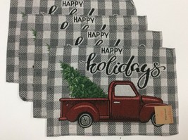 Set of 4 Happy Holidays Red truck plaid Christmas Tapestry Placemats 13 x 19 NWT - £9.09 GBP