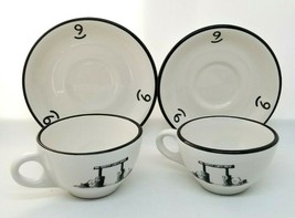 Vtg Two H. F. Coors Coffee Tea Cups Mugs With Saucers Nine Quarter Circle Ranch - £35.39 GBP