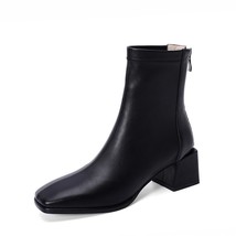 Ankle Boots Women Genuine Leather High Heel Shoes Thick Heel Short Boots Zip Squ - £99.05 GBP