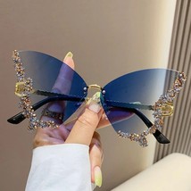 Luxury Diamond Butterfly Sunglasses Women Brand  Vintage Rimless Oversiz... - £9.64 GBP