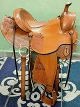 Western padded seat saddle- 16&quot;on eco-leather buffalo Tan on drum dye fi... - $917.78