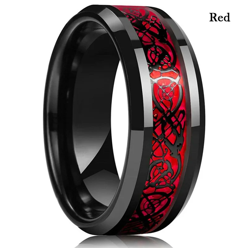 Fdlk 8 colors 8mm men s stainless steel dragon ring inlay red green black carbon fiber thumb200