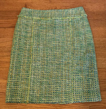 J McLaughlin 4 Green Shimmery Tweed Pencil Skirt Silk Lined Woven shine - £23.23 GBP