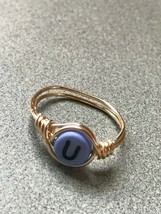 Handmade Goldtone Wound Wire with Periwinkle Blue and Letter Initial U Bead - £10.22 GBP