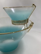 Anchor Hocking Misted Teal Chip Dip Salad BOWL Set Serving Dishes w/Bracket - $73.26