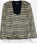 R&amp;M Richards Jacket Women&#39;s 16W Metallic Beaded Fringe Attached Top Blac... - $357.53 MXN