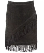 Womens Stylish Fringe Skirt Real Suede Leather Black Handmade Party Casu... - $2,168.76 MXN+