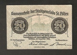 Austria Kassenschein d. Stadtgemeinde St Polten 20 heller 1919 Austrian ... - £2.31 GBP