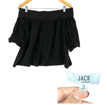Black Crepe Off-Shoulder Top SMALL Jack by BB Dakota Lin Rayon  - £10.57 GBP