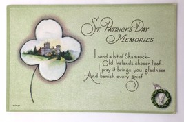 St. Patrick&#39;s Day Memories Antique PC Unposted Clover Castle Harp - £7.72 GBP