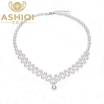 ASHIQI New arrival real white natural freshwater pearl necklace for women  925 S - £30.99 GBP