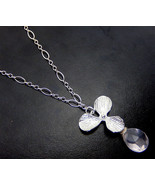 Rose Quartz Necklace, Pink Drop, Silver Orchid, Floral Sterling Silver, ... - £31.38 GBP