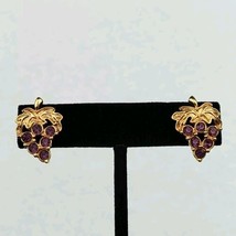 Vintage Avon Purple Rhinestone Grape Cluster Pierced Stud Earrings Gold ... - $13.09