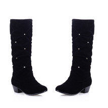 New Women Low Heel Mid-calf Winter Boots Fashion Rhinestone Round Toe Snow Boots - £45.11 GBP