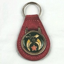 True Vtg Masonic Shriner Logo Leather KEYRING/KEYCHAIN/FOB Red Gold Tone - $9.46