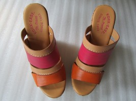 Kork-Ease Paige Cork Wedge Sandals Pink Orange Tan Excellent Used Size 7 - £31.24 GBP
