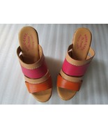 Kork-Ease Paige Cork Wedge Sandals Pink Orange Tan Excellent Used Size 7 - $39.10