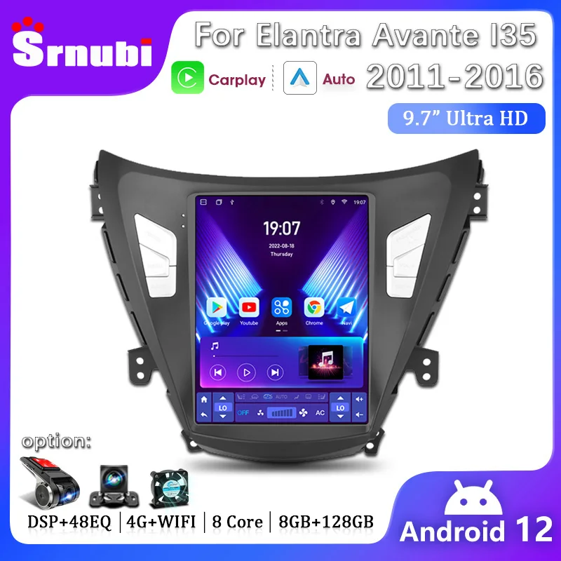 9.7&quot; Android 2Din Wireless Carplay Car Radio For Hyundai Elantra Avante I35 2011 - £129.21 GBP+