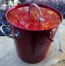 RED METAL SHINY ICE BUCKET WITH LID *Christmas-Bells* Removable Barrel - £15.97 GBP