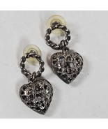 Statement Earrings Southwestern Hearts Silver Tone 1.5&quot; Dangle Drop Pierced - £5.36 GBP