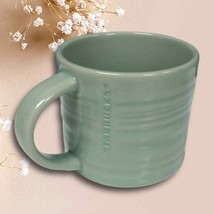 2014 14 oz Starbucks Embossed Green Ribbed Ceramic Mug EUC - £21.12 GBP