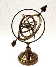 Antique Nautical Brass Armillary Sphere World Globe Brown Metal Base Off... - £80.86 GBP