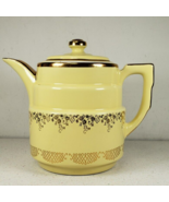 Vtg Large Superior Hall&#39;s Glazed Pottery Yellow Teapot Gold Colored Trim... - $77.40 CAD