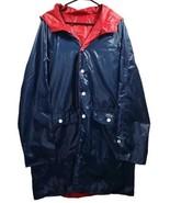 vintage LACOSTE Reversible Hooded Long Rain Coat Slicker Large Blue / Red - £42.43 GBP