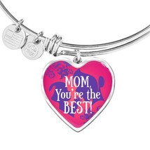 Mom You&#39;re The Best Heart Bangle Stainless Steel or 18k Gold 18-22&quot; - £37.92 GBP+