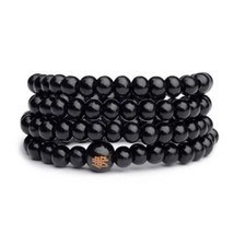 Stretch Wrap Mala Bracelet 108 6mm Buddha Bead Black Wood Buddhist Prayer Beads - £5.53 GBP